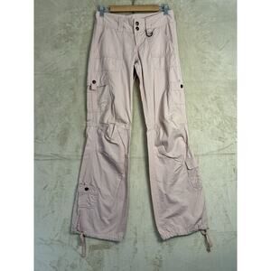 Aeropostale Women's 1/2 Long Cargo Pants Juniors Pink Mid Rise Baggy Utility Y2K